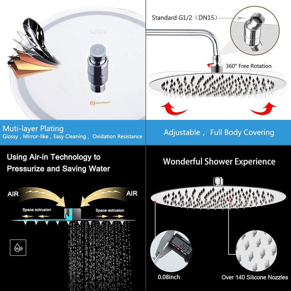 Rain Shower Head, Ultra-Thin Design-Pressure Boosting, Awesome Some Experience, High Flow Stainless Steel Rainfall