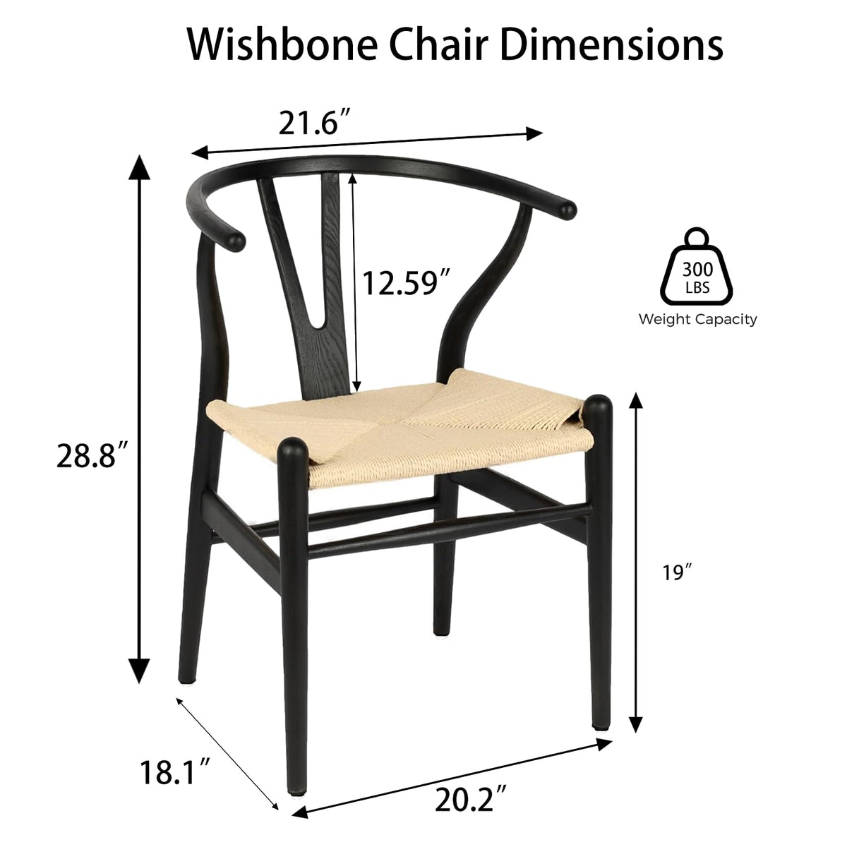 Wishbone Dining Chairs Set of 2 (Black Frame + Natural Cord)