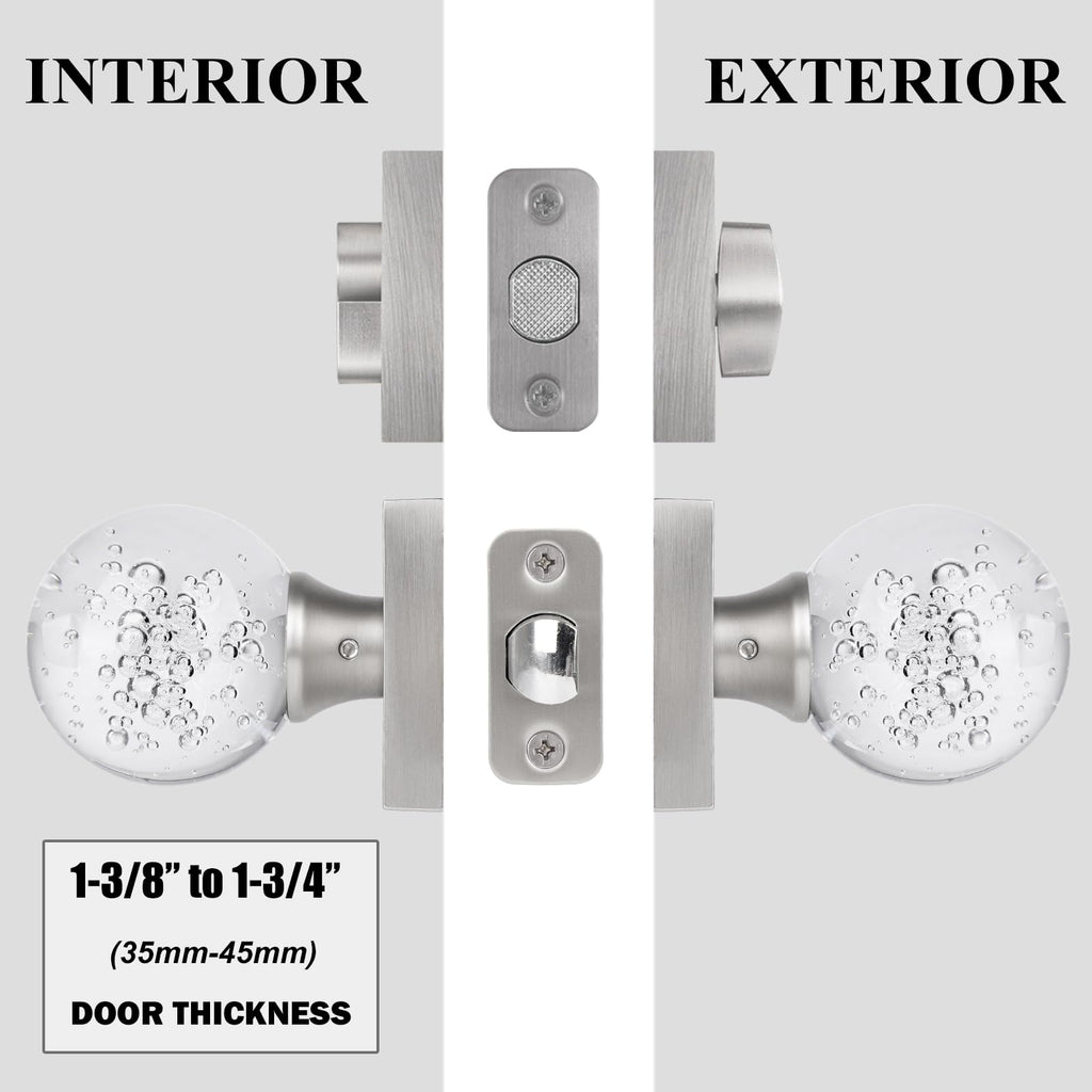 Brushed Nickel Glass Crystal Door Knobs and Deadbolt Set with Key Lock