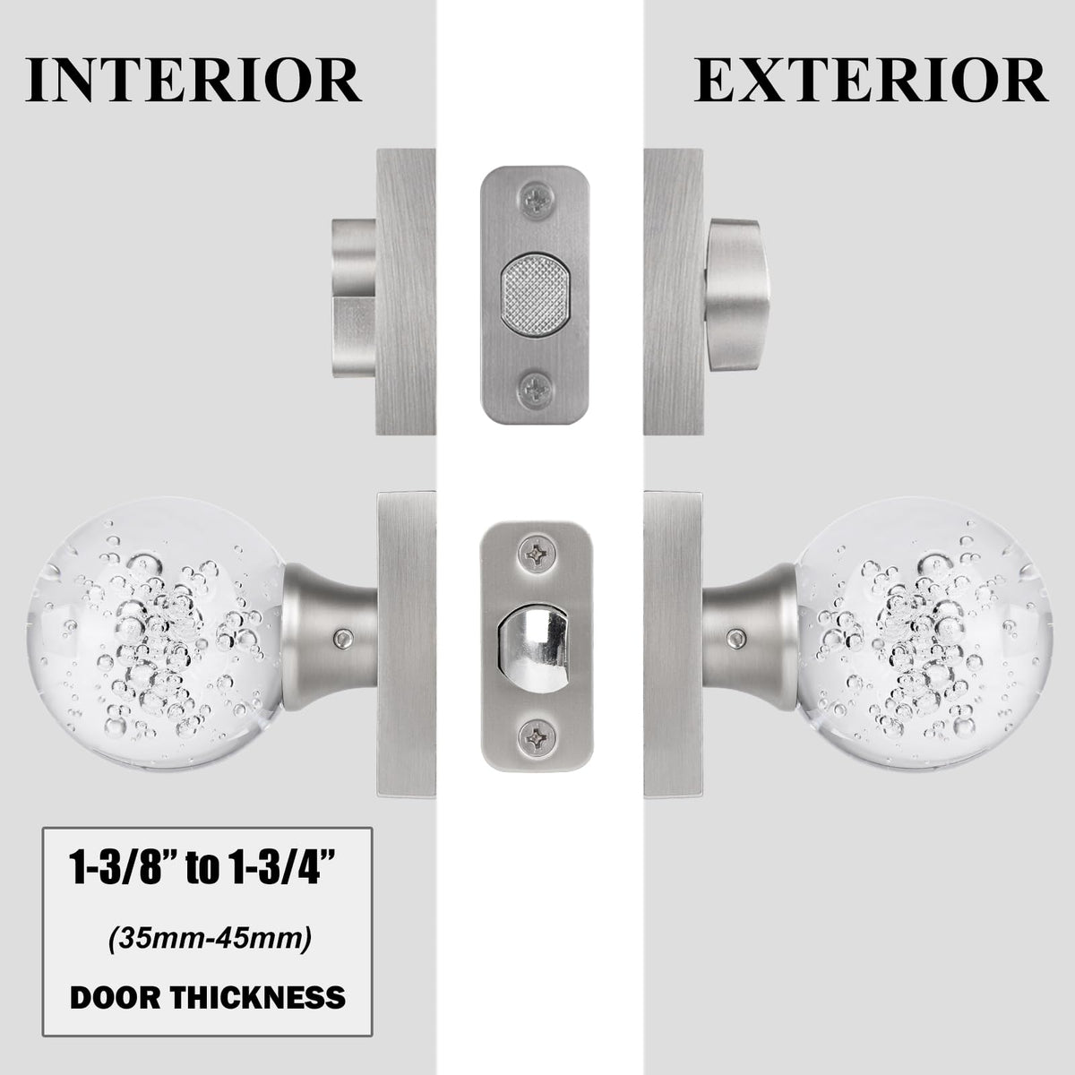 Brushed Nickel Glass Crystal Door Knobs and Deadbolt Set with Key Lock