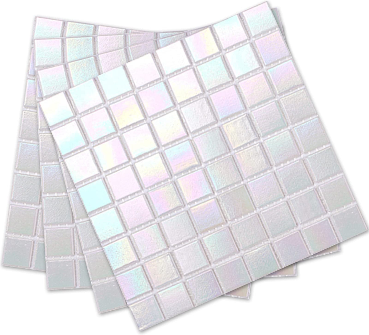 40-Sheet Rainbow Peel and Stick Backsplash , 6.6" x 6.6" White Glass Mosaic Tiles
