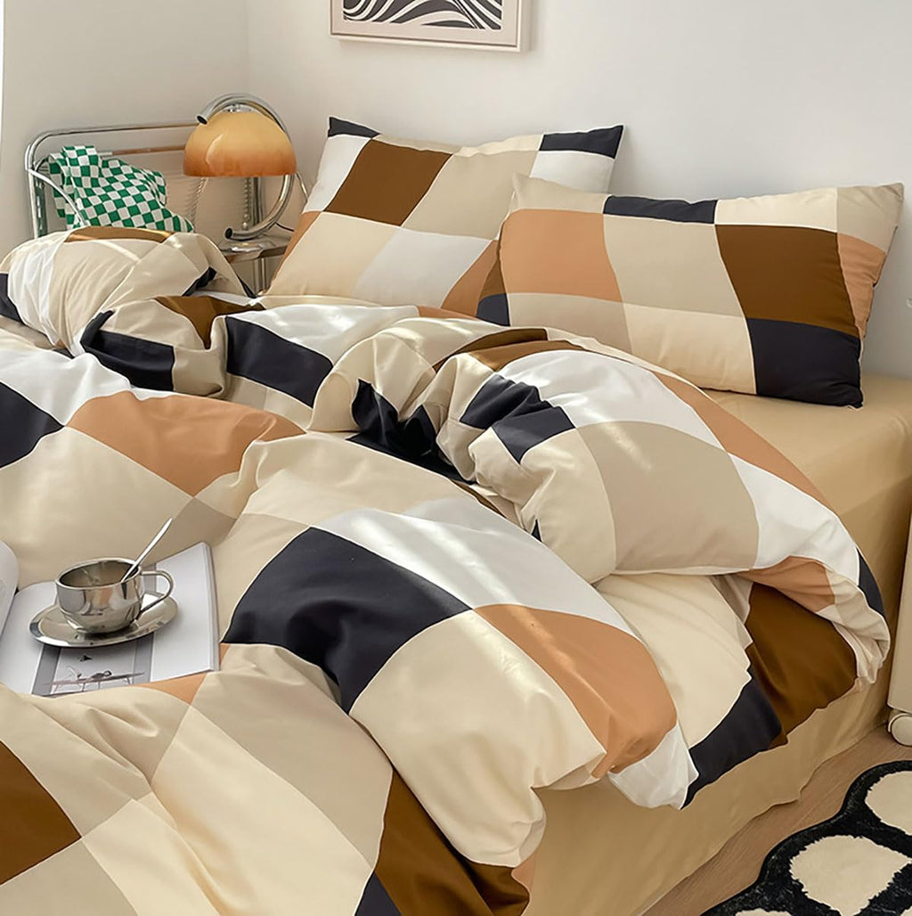Checkerd Comforter Set Buffalo Plaid Bedding Set Men Women Modern Chic Grid Bed Blanket White Black Plaid