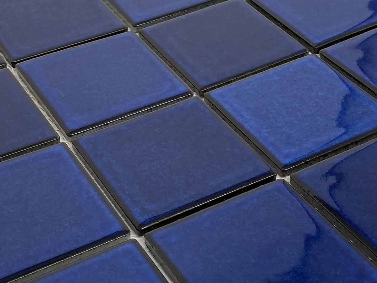 3x3 Cobalt Blue Porcelain Pool Mosaic Tile - Square Pattern for Swimming Pool, Spa, Shower & Backsplash, Mesh-Mounted