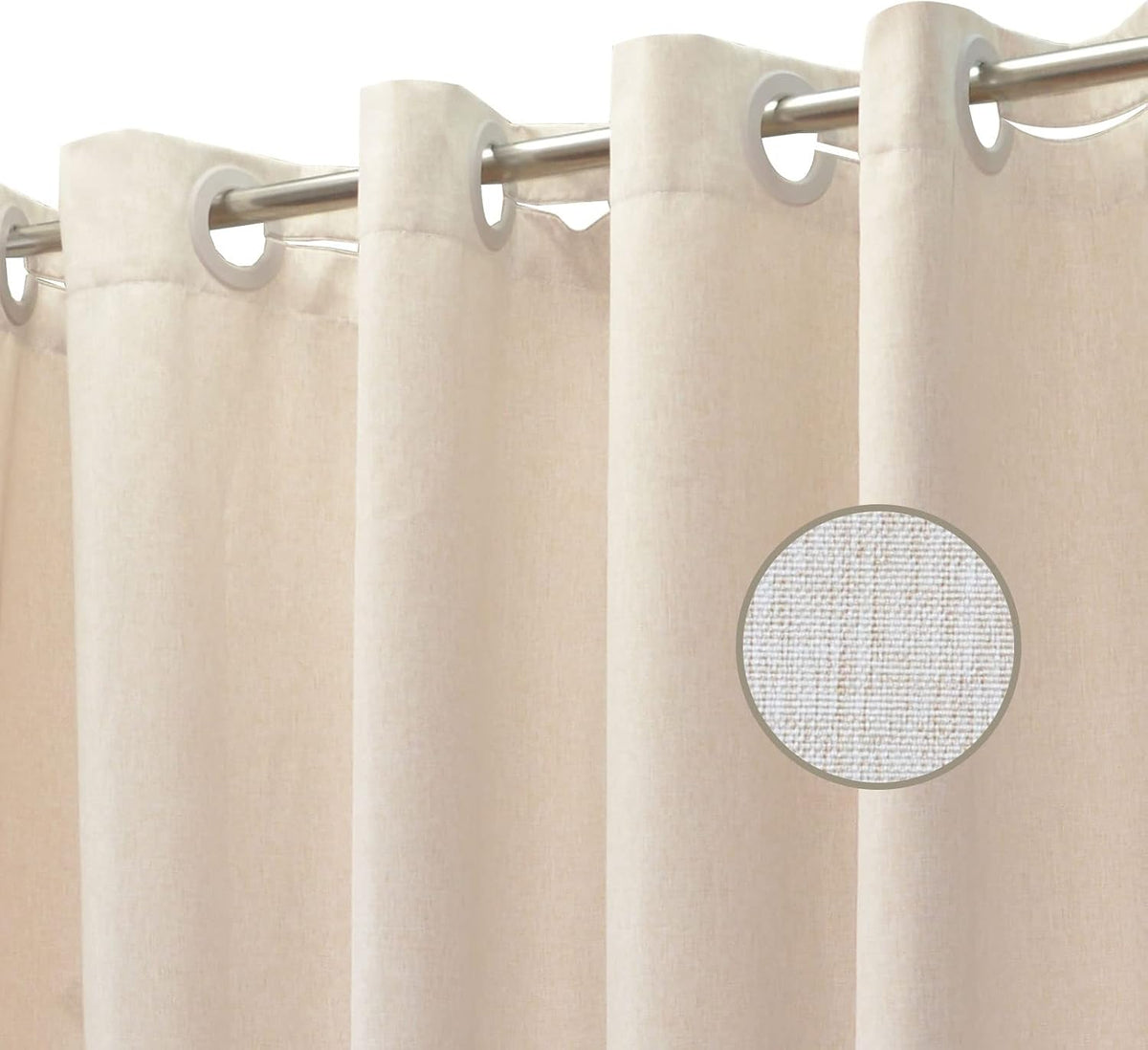Beige Linen Textured Shower Curtain 84 Inches Long, without Hooks Needed | Water-Repellent, Machine Washable