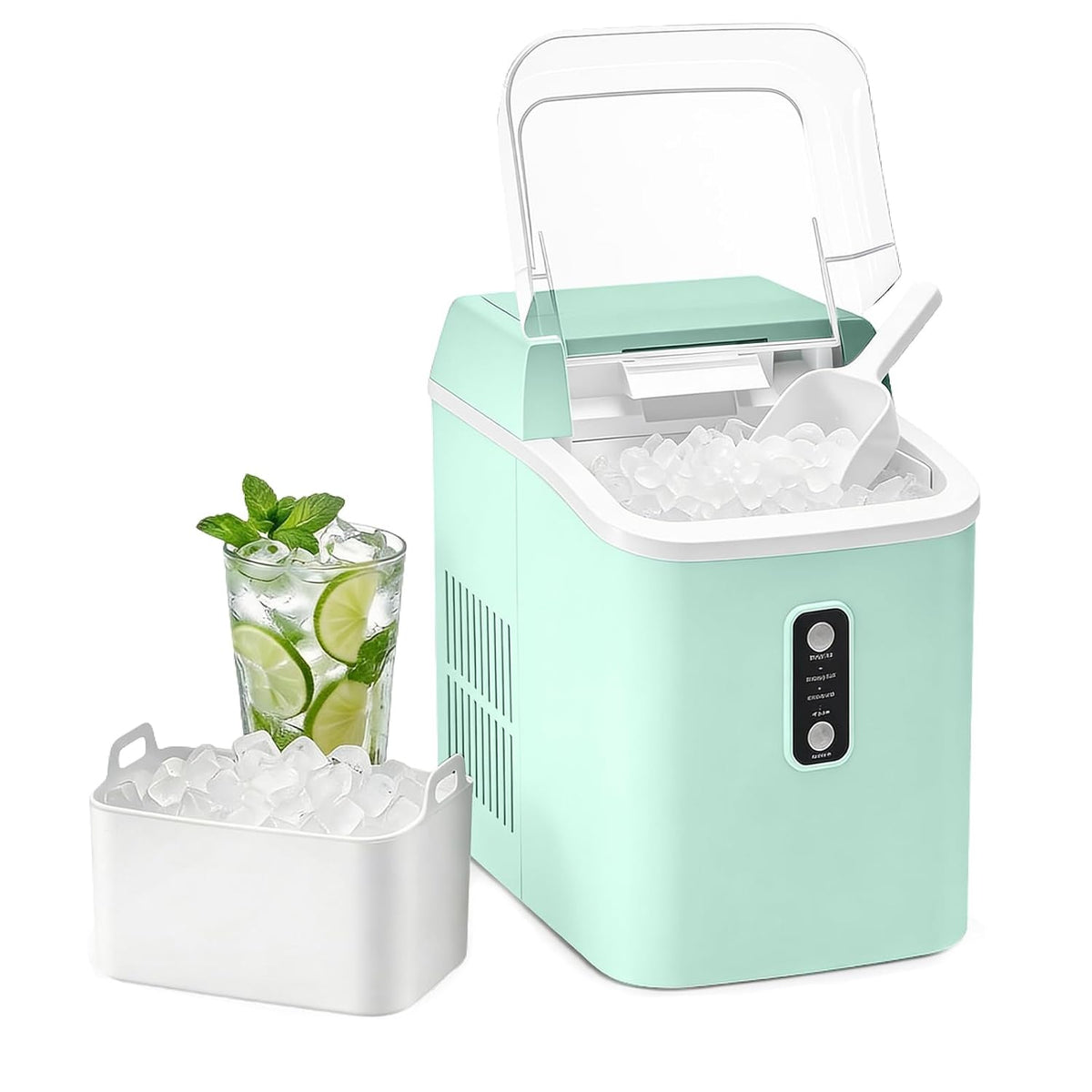 Nugget Ice Maker Countertop, Portable Ice Makers Machine with Removable Basket and Scoop, Self-Cleaning, Quiet, 6-Min