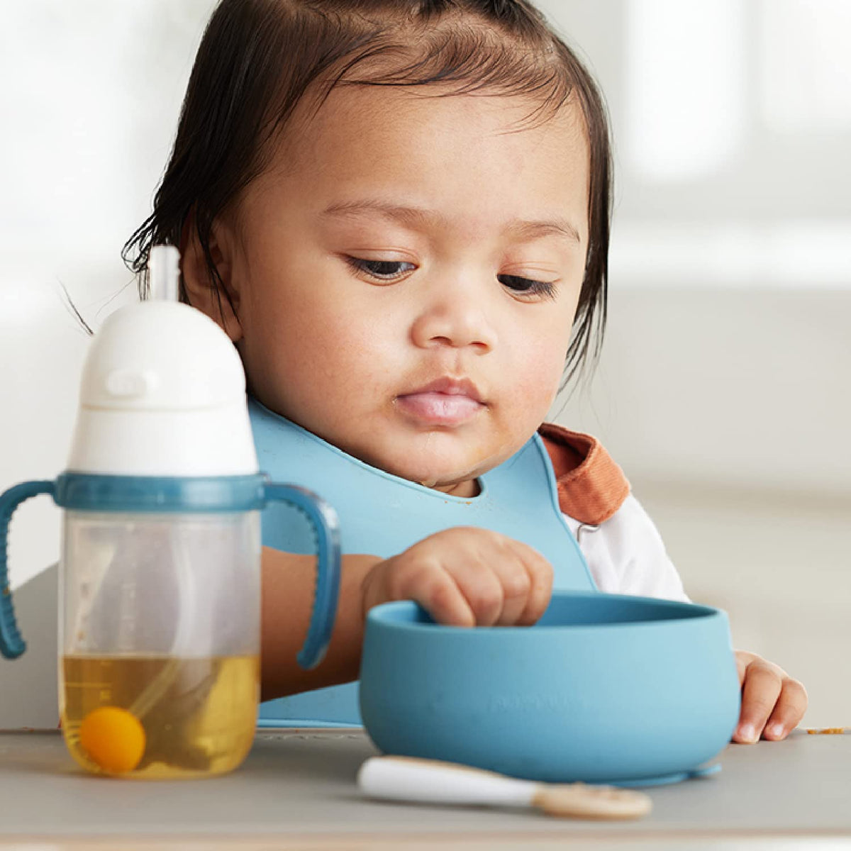 Baby Suction Bowl & Spoons Set 4+ Mo, Green/Blue