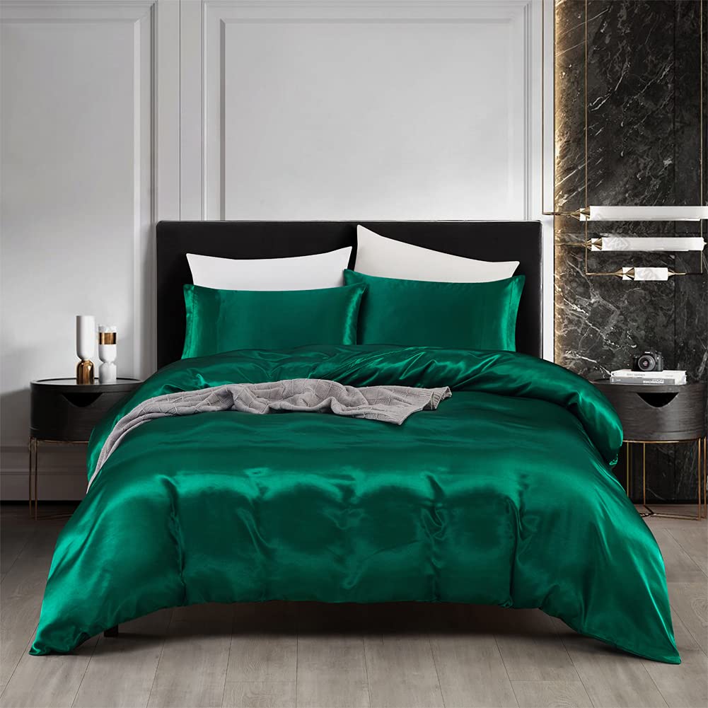 3 Piece Satin Duvet Cover Set Bedding Sets Luxury 1800 Rich Silk Silky Super Soft Solid Color Reversible Honeymoon