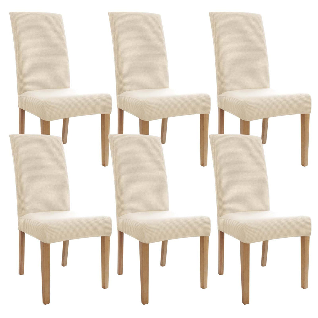 Dining Room Chair Covers, Chair Covers Set of 6, Soft And Stretchy, Cat Scratch Protection, Jacquard Fabric, Cream