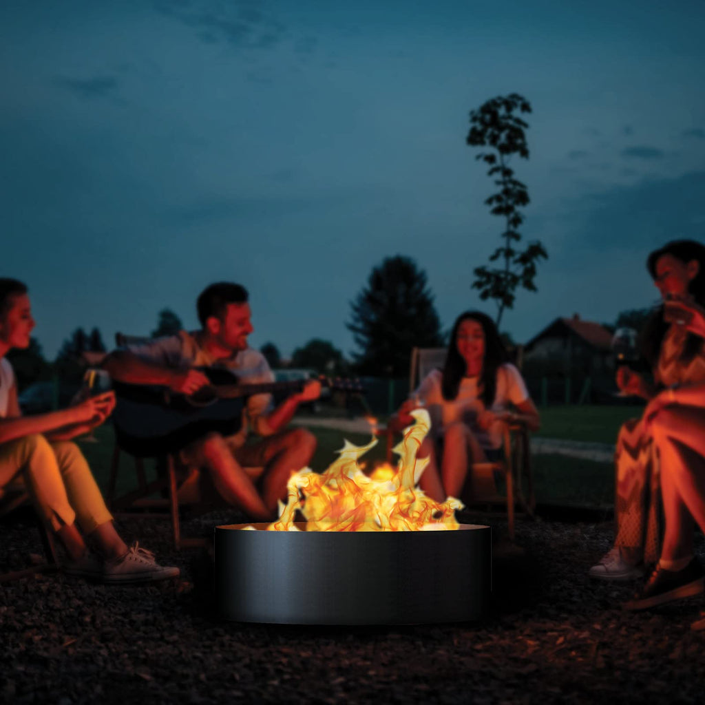 Solid Multi-Piece 3 pc Unpainted 12 in. Tall 30 in. Diameter Outdoor Fire Ring with Fire Poker - 30 x 30 x