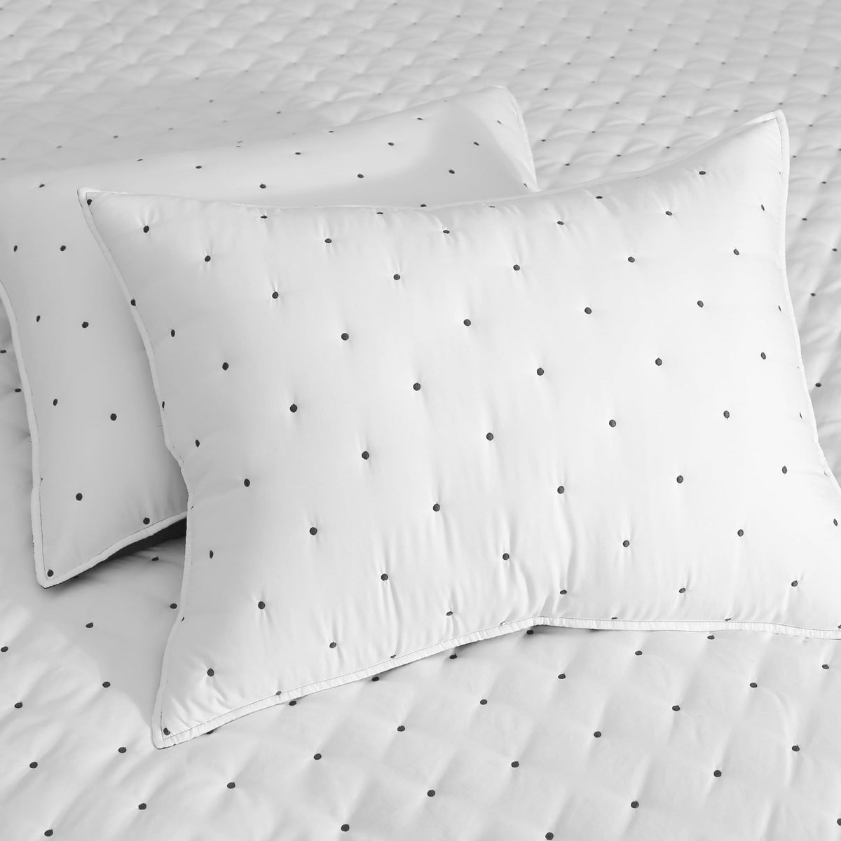 Embroidered Swiss Dot Quilt Set - Quilt and Two Standard Shams - Dot - Navy and White - Quilt (88x92in.)