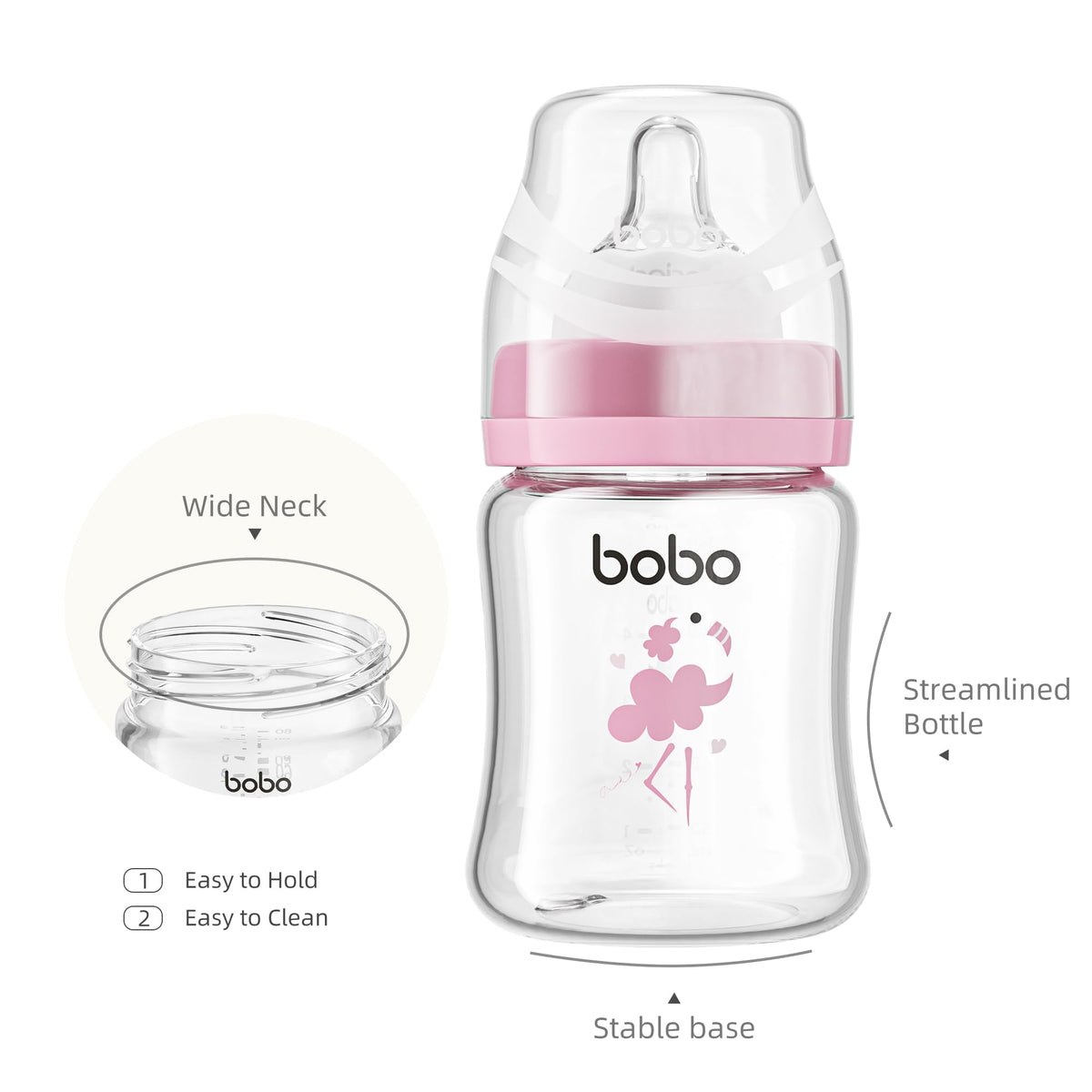 Glass Baby Bottles with Slow Flow Nipple, Newborn Anti-Colic Feeding Bottles for 0+ Months, Wide Neck, Borosilicate