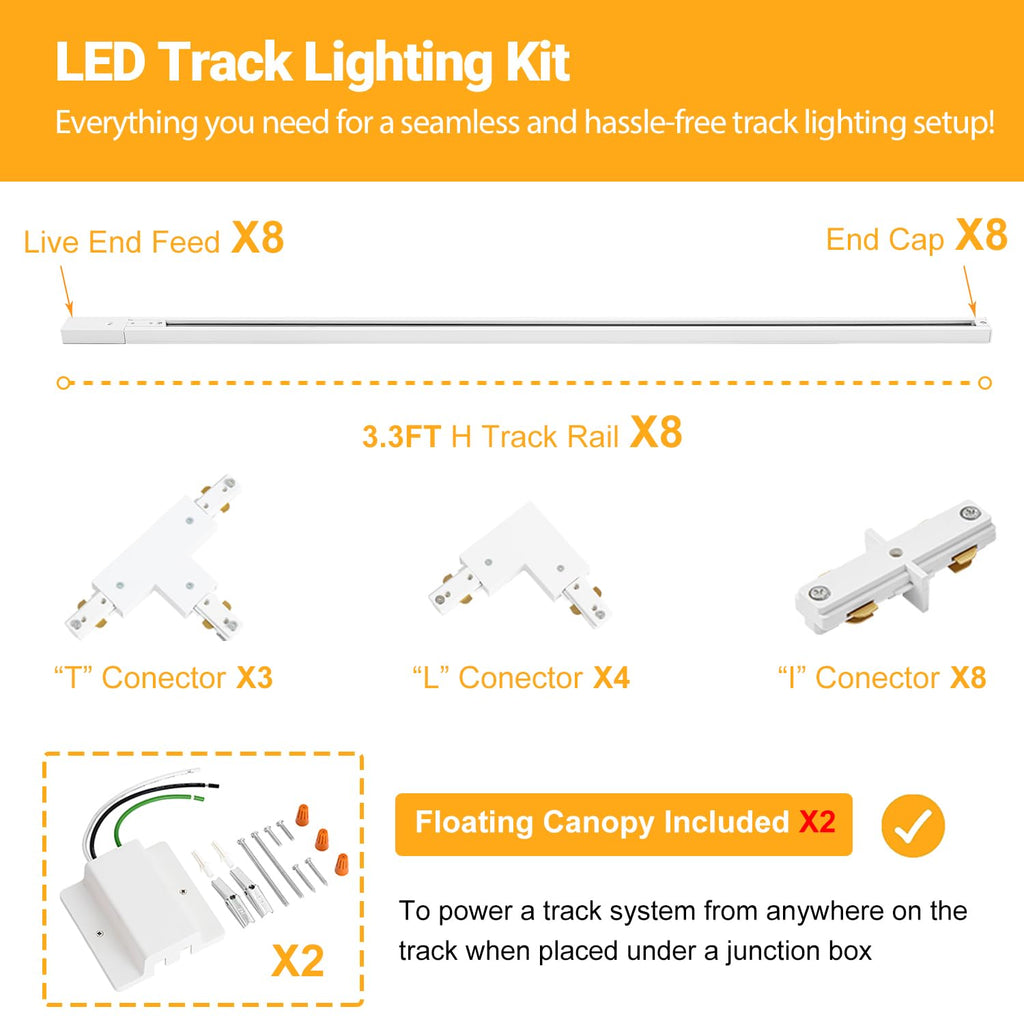 26FT H Track Lighting Rails Kit, White