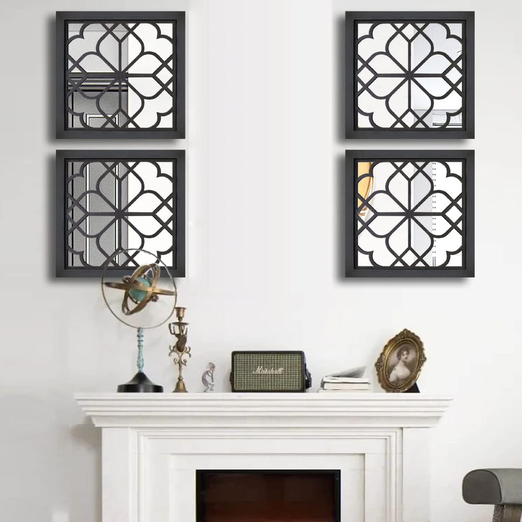 Set of 4 Mirrors Square Wall Mirror,Gorgeous Rustic Farmhouse Accent Mirror,Black Entry Mirror