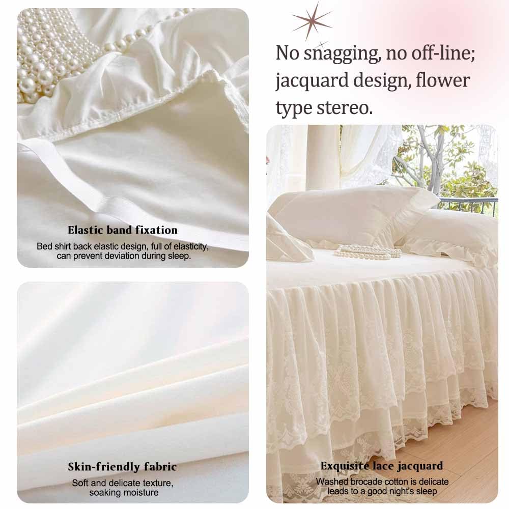 Lace Ruffled Bed Skirt, 17 Inch Drop Easy Fit Bedskirt Bed Sheet for Hidden Box Spring & Under Bed Storage