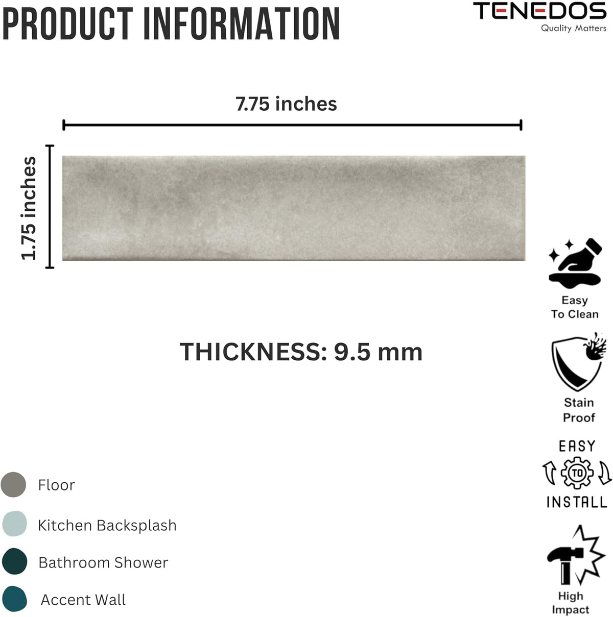 Matte Light Grey Porcelain Subway Tile - 2"x8" Wall and Floor, Backsplash , Shower, Fireplace Accent - for Restaurant