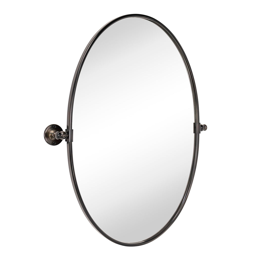 Farmhouse Oil Rubbed Bronze Oval Metal Pivot Bathroom Vanity Mirror Tilting Beveled Vanity Mirrors for Wall, Overall