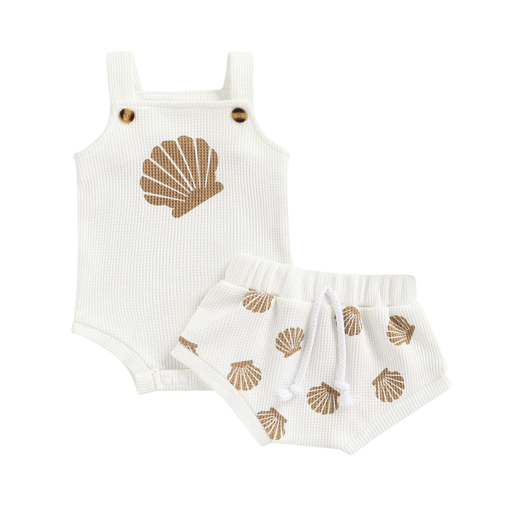 Newborn Baby Girl Summer Outfits Ribbed Sleeveless Romper Bodysuit Top and Ruffle Shorts Headband Clothes Sets