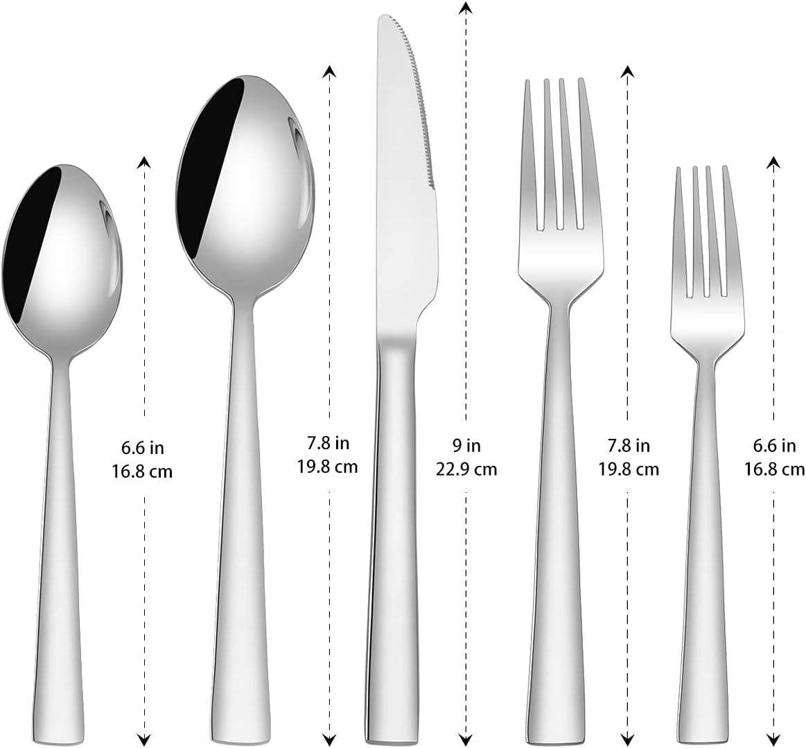 Silverware Set for 6, 30-Piece Stainless Steel Flatware Cutlery Set, Square Edge Kitchen Utensil Include