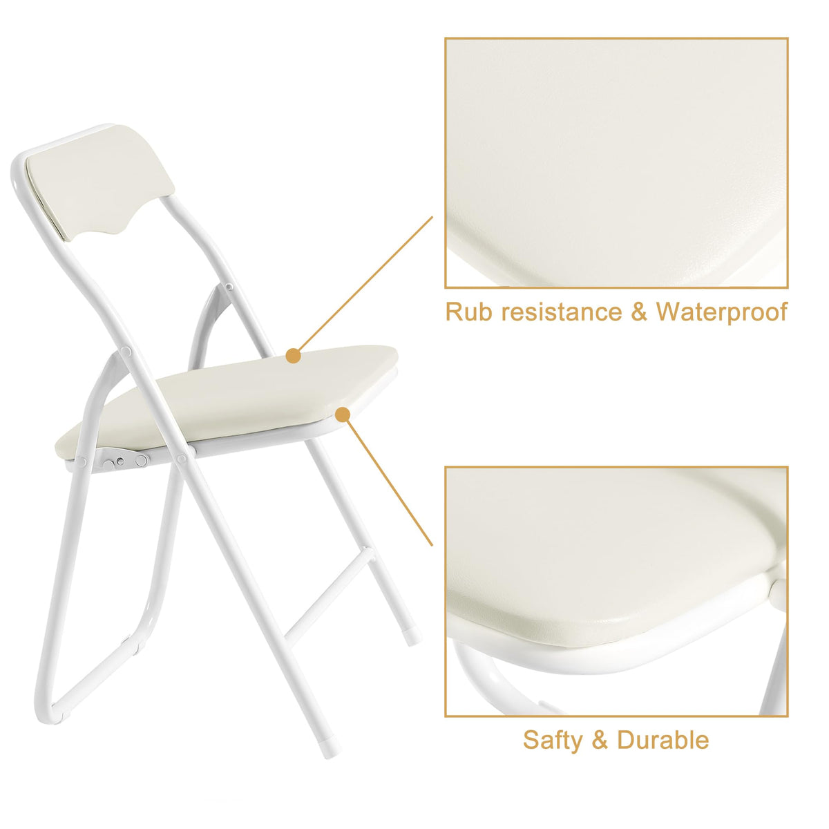 5 Piece 24" Card Table and Chair Set, Square Padded Top, Beige