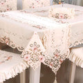 57" X 86" Oblong Beige Flower Embroidered Tablecloth, Vintage Classic Lace Floral Dining Table Cloth Table Cover