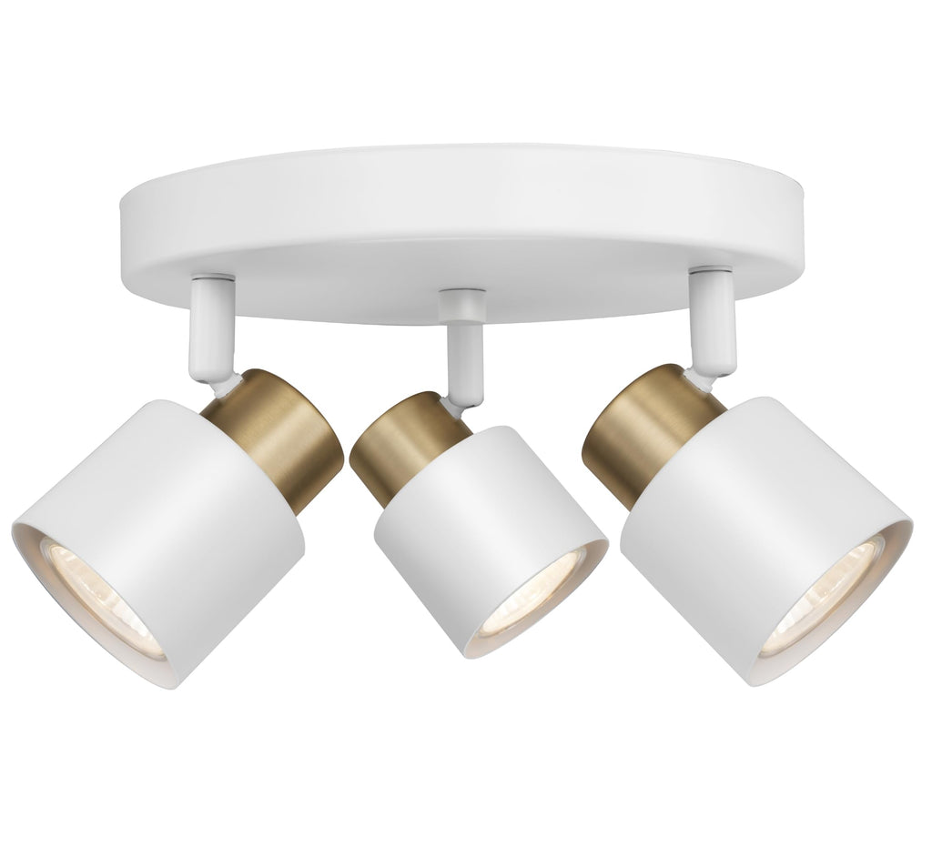 3 Light Track Lighting Kit, Matte White Brass Finish Canopy with Moden Flush Mount Ceiling Spotlight,Dining,Living