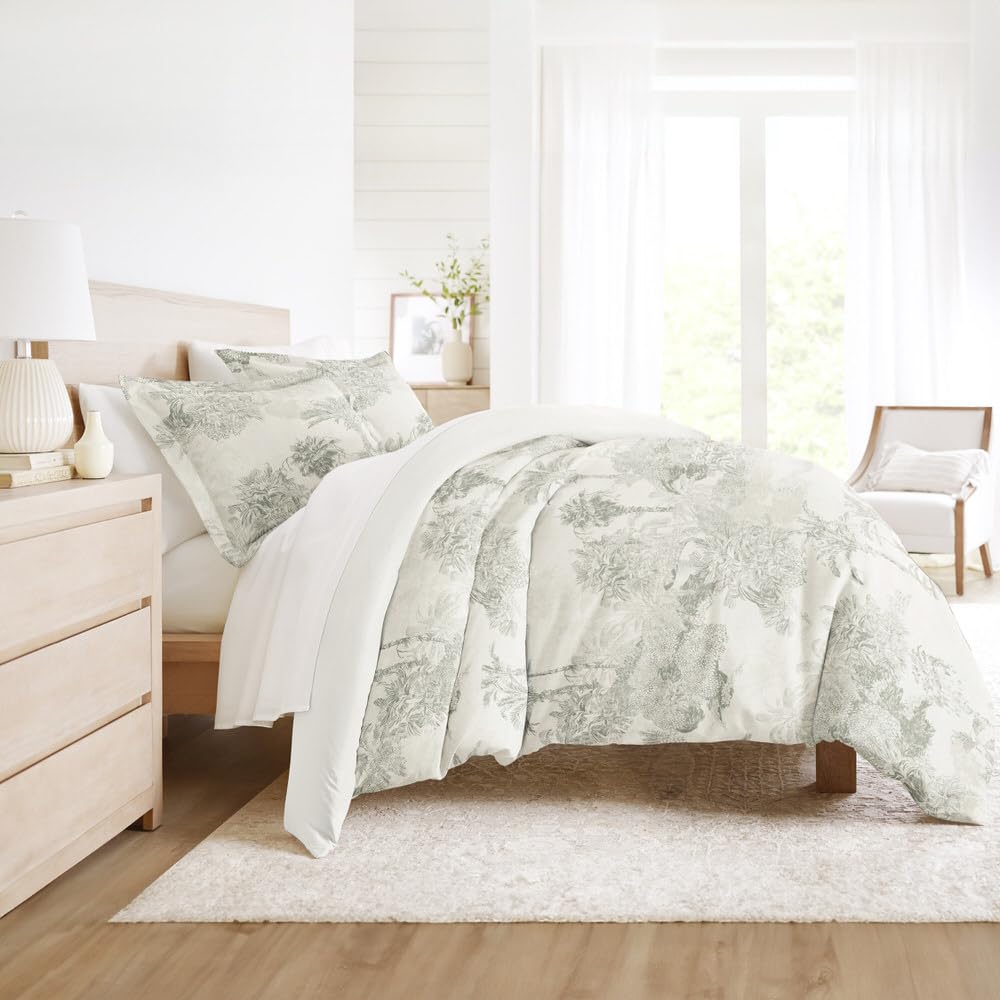 Duvet Cover Set Patterned Microfiber Ultra Soft Bedding in Paradise Toile - Paradise Toile Eucalyptus