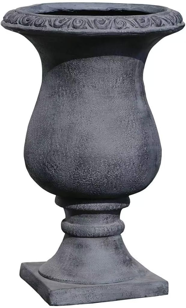 Vintage Large Pedestal Urn Planter, Antique Black Decorative Flower Pot, MGO Garden Plant Container for Outdoor