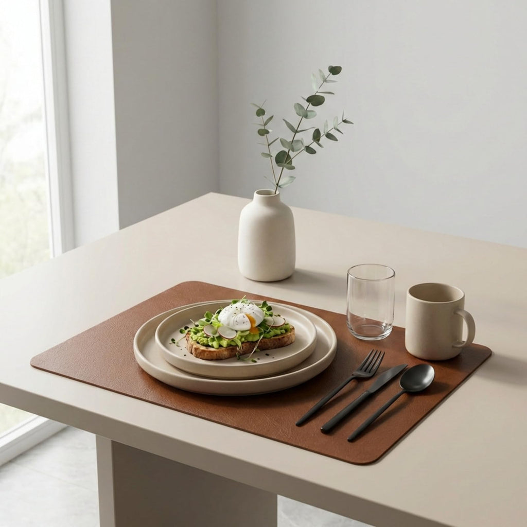 Faux Leather Placemats Set of 6, Walnut Brown