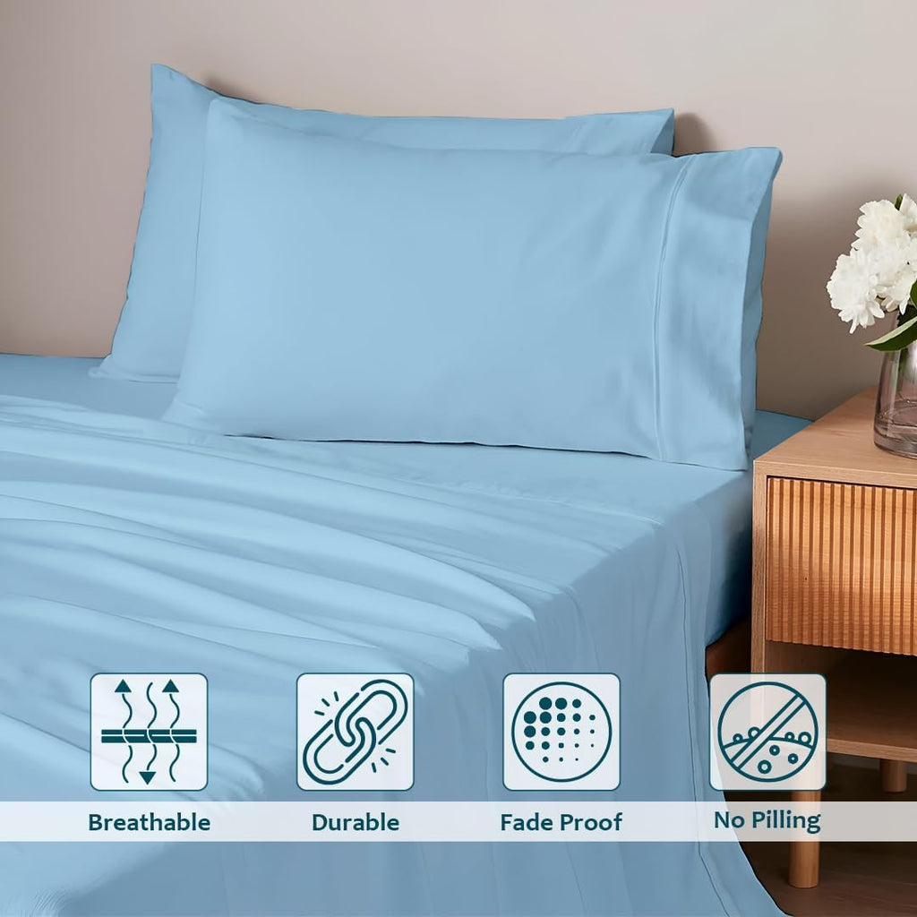 Full XL Size Bed Sheets Set - Luxury 338 Thread Count 100% Egyptian Cotton Sateen, Cooling Sheets, Deep Pockets with