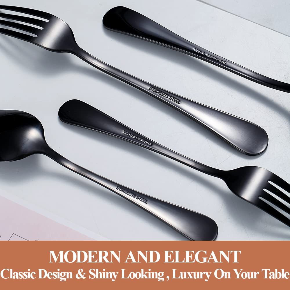Black Silverware Set,30-Piece Stainless Steel Flatware Set for 6