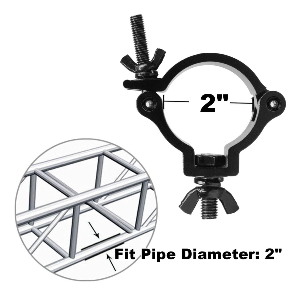 10 Pack Black OD 2"Truss Clamps for DJ, Stage Light, Max Load 220lbs