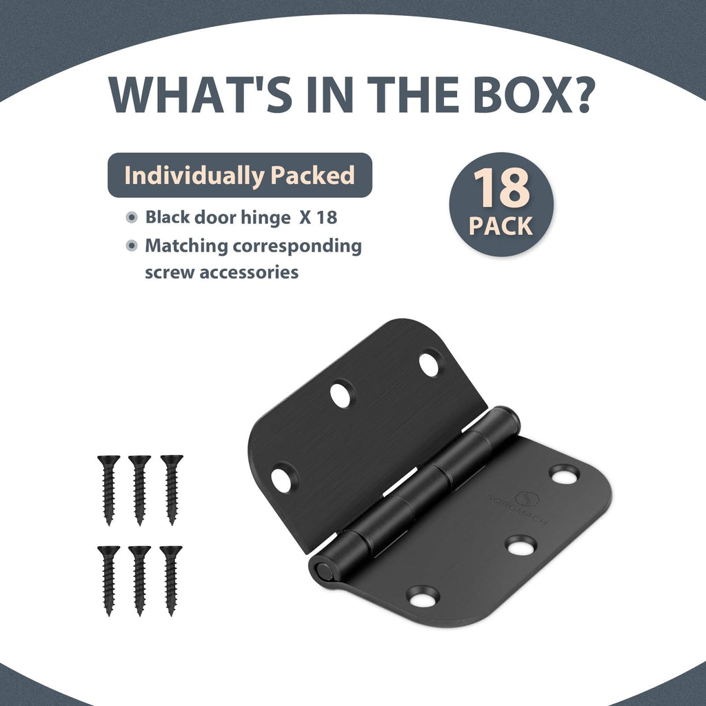 Door Hinges 3 1/2 Inch Matte Black 3.5 Inch Interior Hinges 5/8" Radius Round Door Hinge 3 1/2 Inch Iron Hinge 3