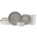 12 Pieces Stoneware Fluted Dinnerware Set, Modern Cream Dishes for 4, Premium Serving Plates and Bowls Sets, Chip &