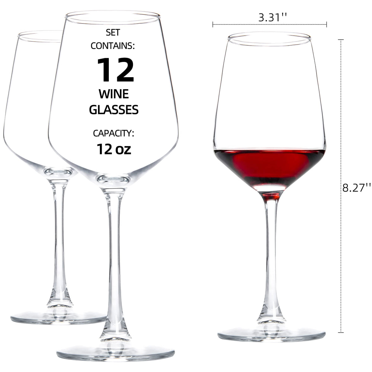 Red/White Wine Glasses Set of 12, 12 oz Clear Wine Glasses with Stem, Dishwasher Safe