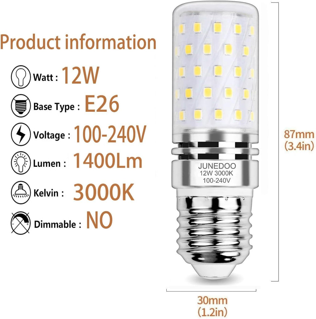 E26 LED Light Bulbs 12W, 3000K Warm White,Edison Screw Bulbs,100W Incandescent Bulbs Equivalent,1400Lm,Non