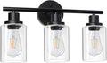 Modern Bathroom Light Fixtures, 3 Light Vanity Lights, Black Wall Lamp with Clear Glass , Mirror, Living Room