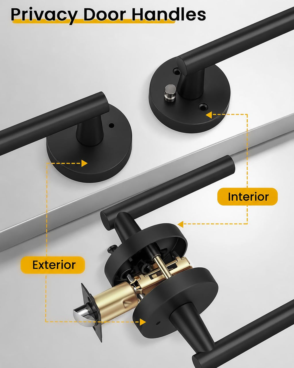 Black Door Handle Interior 4 Pack, Privacy Door Levers