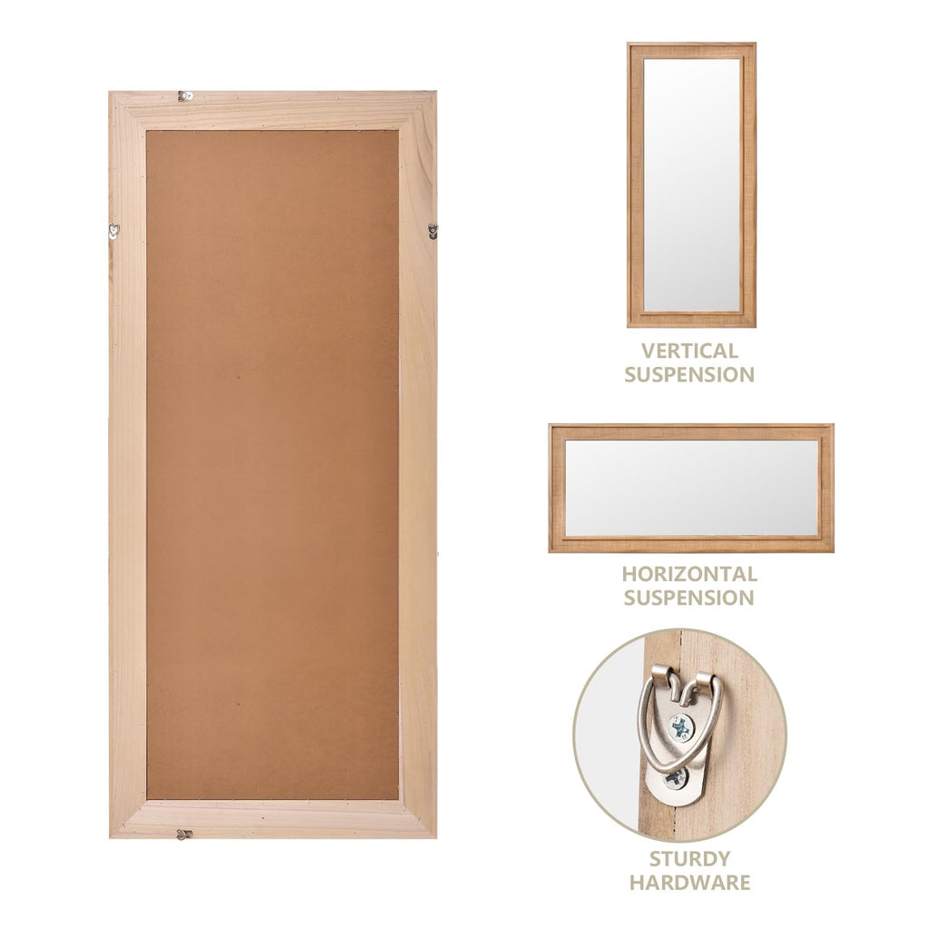 20"x55" Rattan Wall Mirror, Nature Long Rattan Full Length Mirror, Wicker Full Body Mirror, Rustic Rectangle Wood