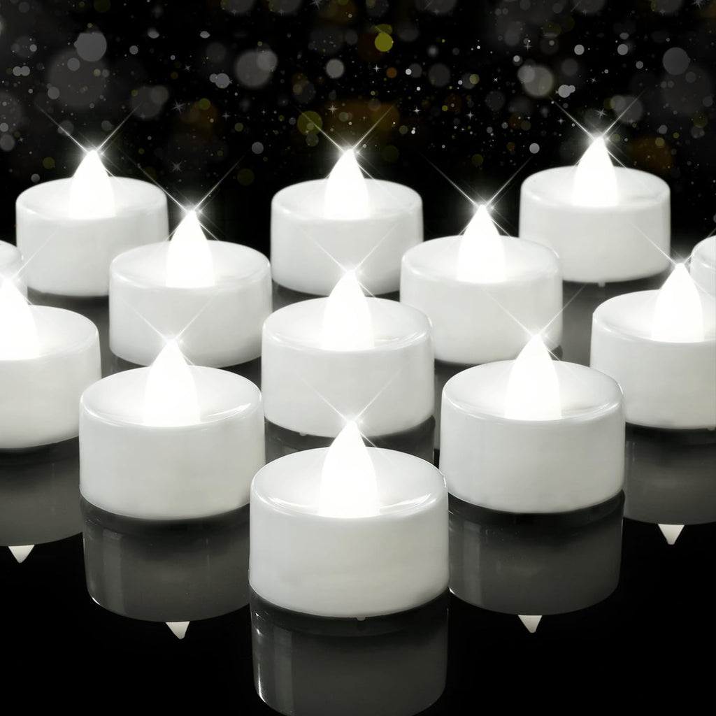 100Pack Flameless LED Tealight Candles, 200+ Hours, Cool White Light