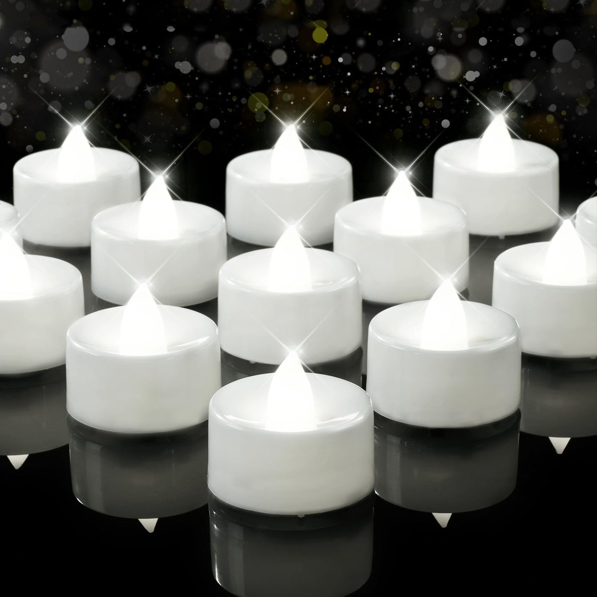 100Pack Flameless LED Tealight Candles, 200+ Hours, Cool White Light
