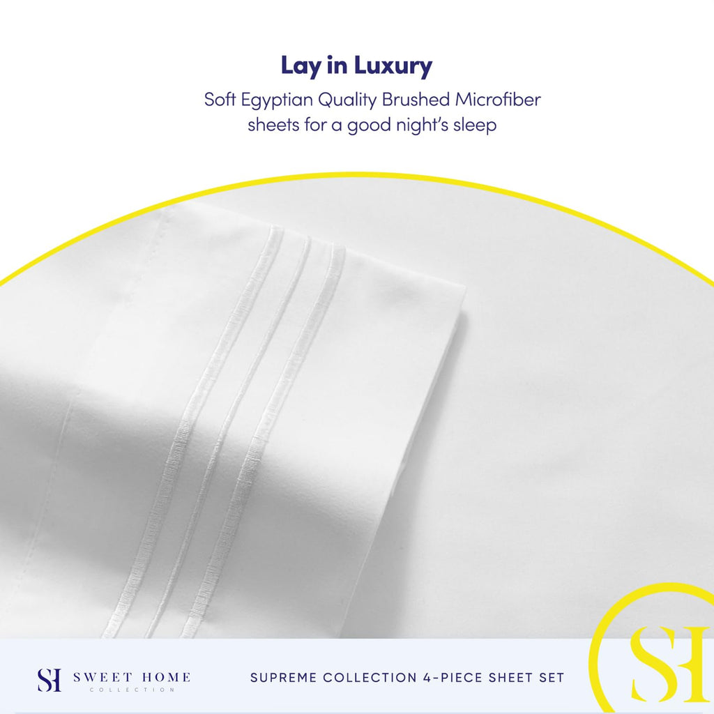 Bed Sheets - Breathable Luxury Sheets with Elastic & Secure Corner Straps Built In - 1800 Supreme