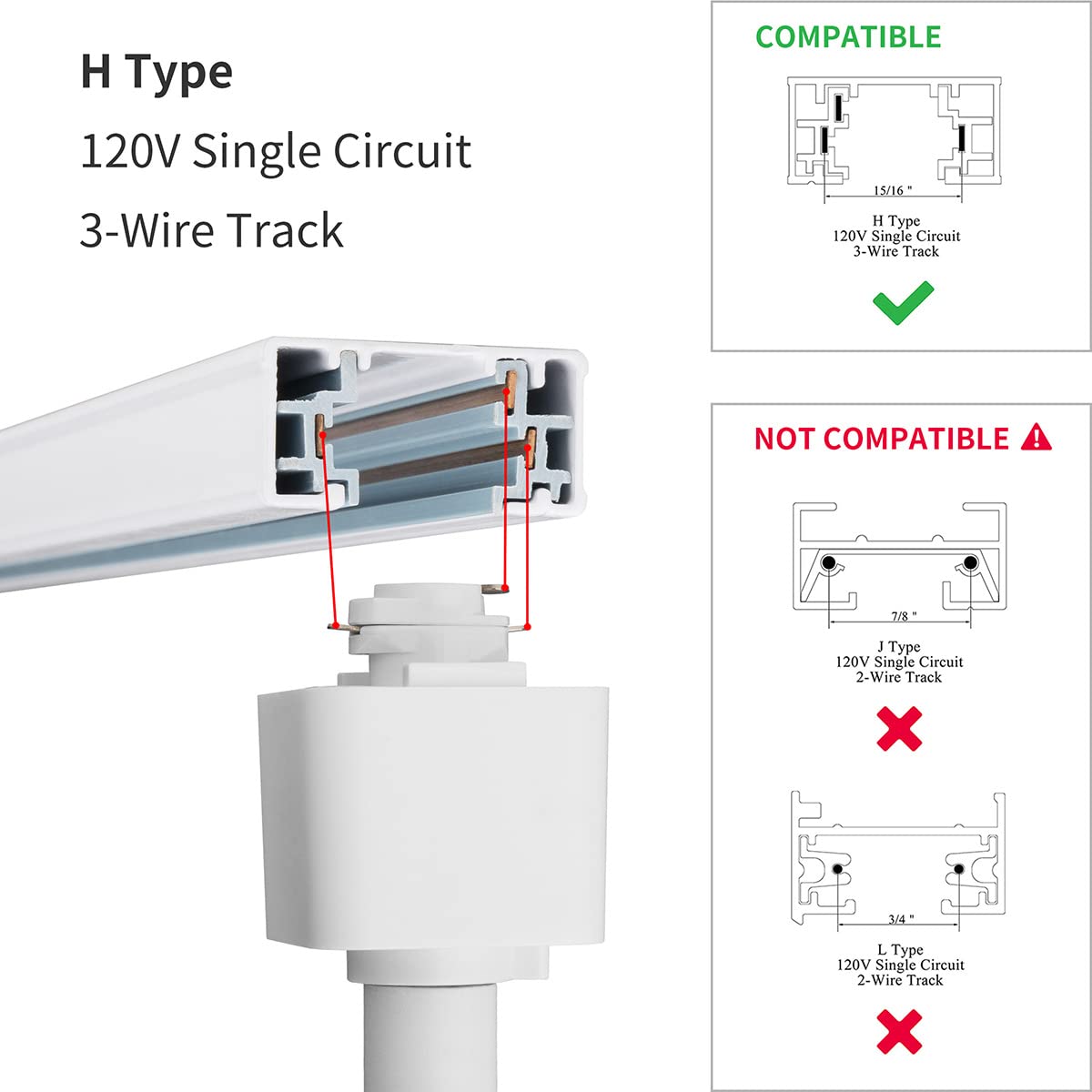 6 Pack H Type LED Track Lighting Heads 6.5W 4000K Neutral White
