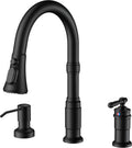 3 Hole Kitchen Faucet with Soap Dispenser, Matte Black