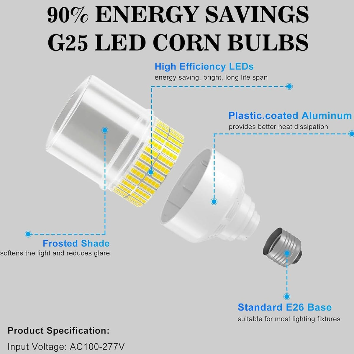 NS 700W Equivalent 10500LM Corn Bulbs (1-Set) - 90% Energy Saving, IP65 Waterproof, E26/E39, 70W 5000K Daylight, High