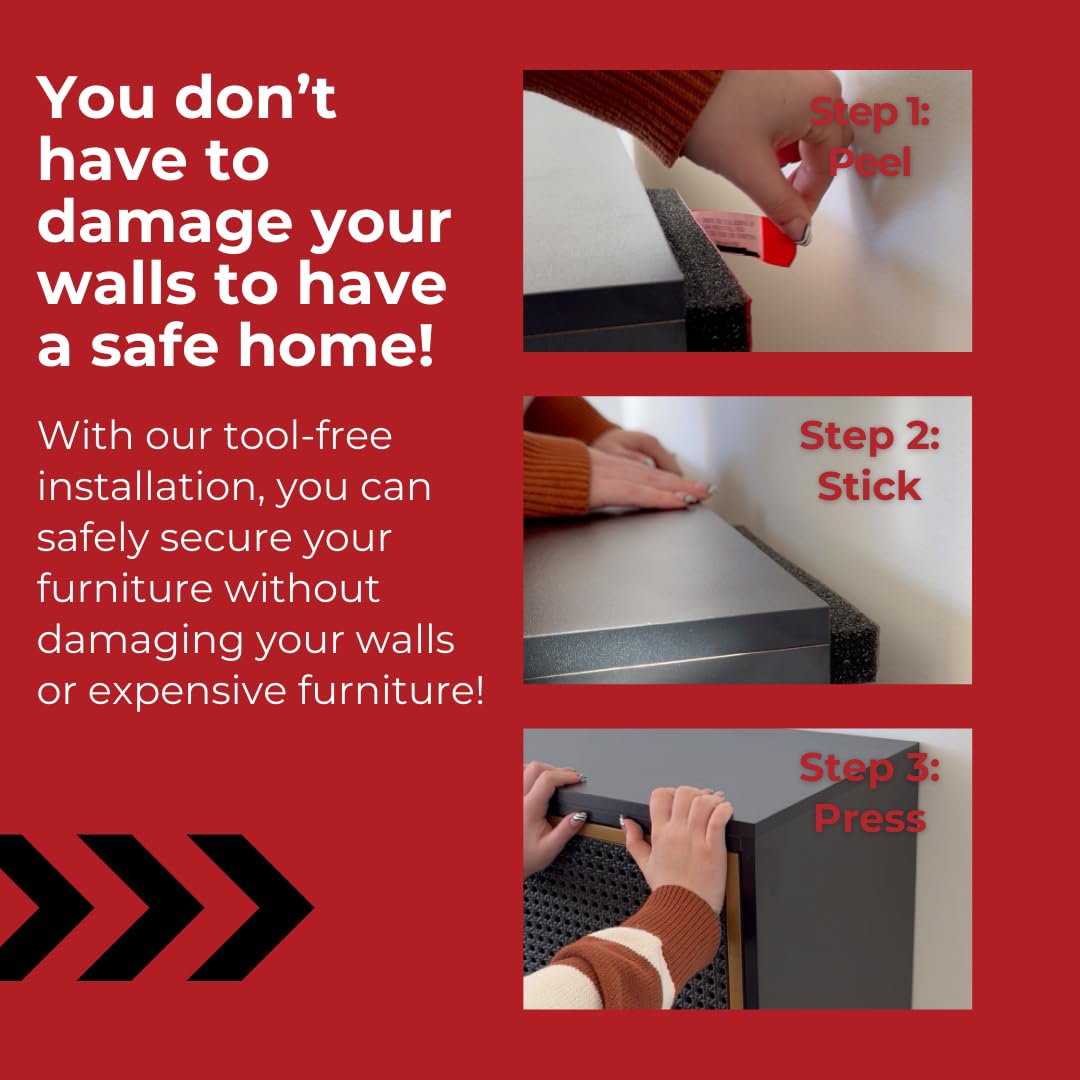 Adhesive Furniture Anchor, No-Drill, Aesthetic & Invisible Once Installed, Anti-Tip Furniture Safety Anchor to