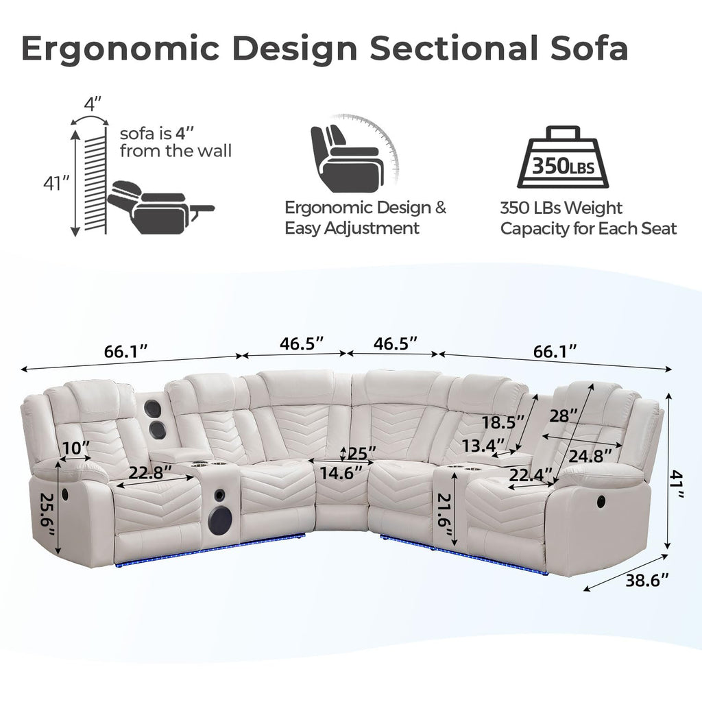 Power Recliner Sectional Sofa Couches with Bass Speakers, Faux Leather Reclining Corner Sectionals Sofa Couch Sets