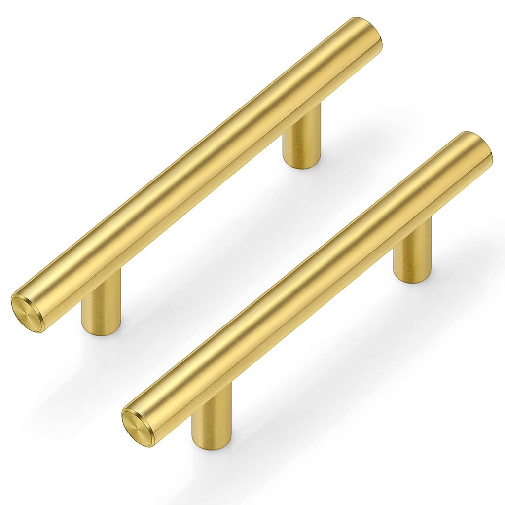 30Pack 3''Hole Centers Gold Cabinet Handles-Brushed Brass Cabinet Pulls Gold Dresser Drawer Pulls-Stainless Steel