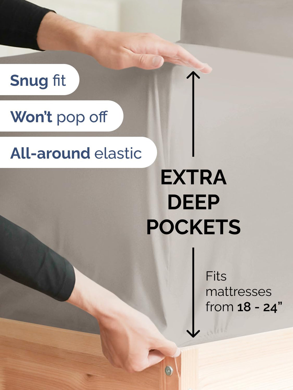 Extra Deep Sheet Set - 3 Piece Breathable Cooling Sheets - Light Grey