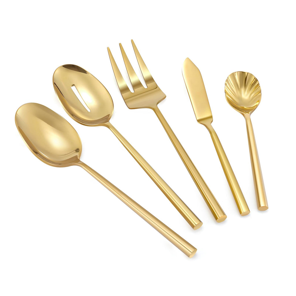 Gold Silverware with Hexagon Handle 65-Piece Service for 12