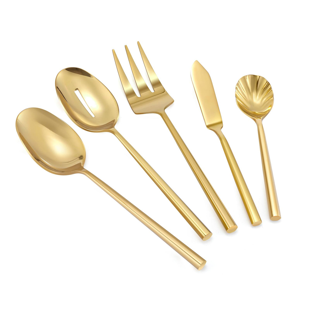 Gold Silverware with Hexagon Handle 65-Piece Service for 12
